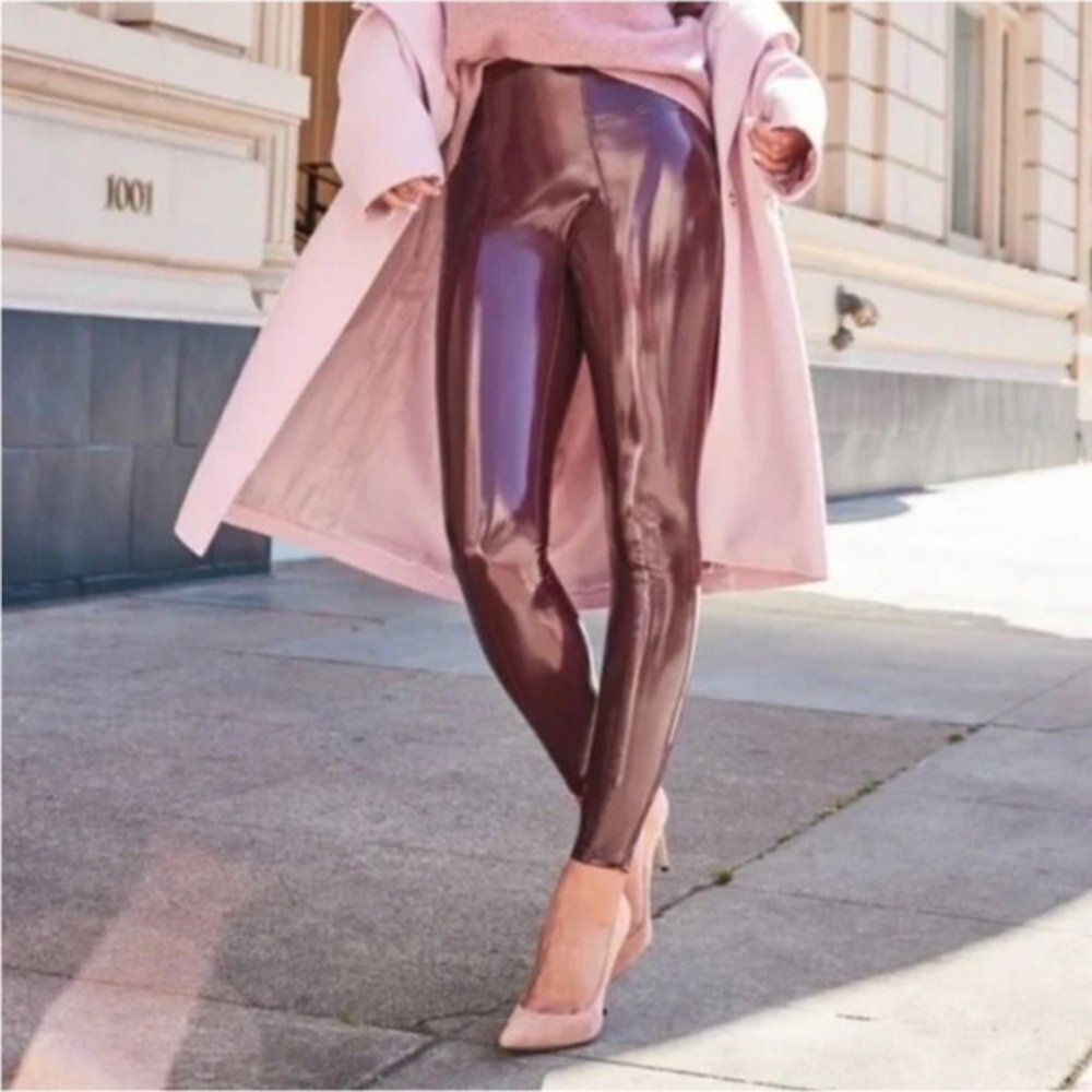SPANX‎ Faux Patent Leather Leggings In Ruby Size Small Petite